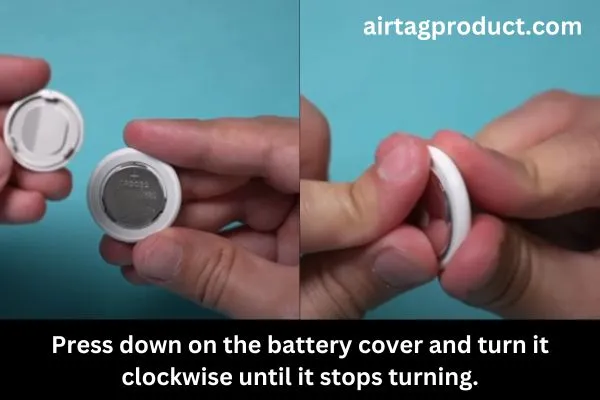 Press down on the battery cover and turn it clockwise until it stops turning