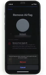 Againg tap airtag remove